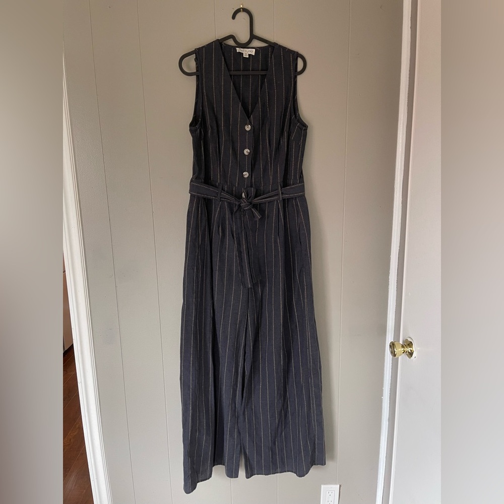 She + Sky Navy Striped Jumpsuit